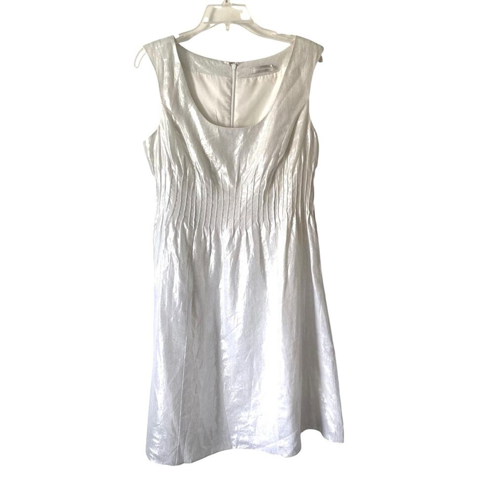 Badgley Mischka Linen White Silver Sleeveless Dress size 12